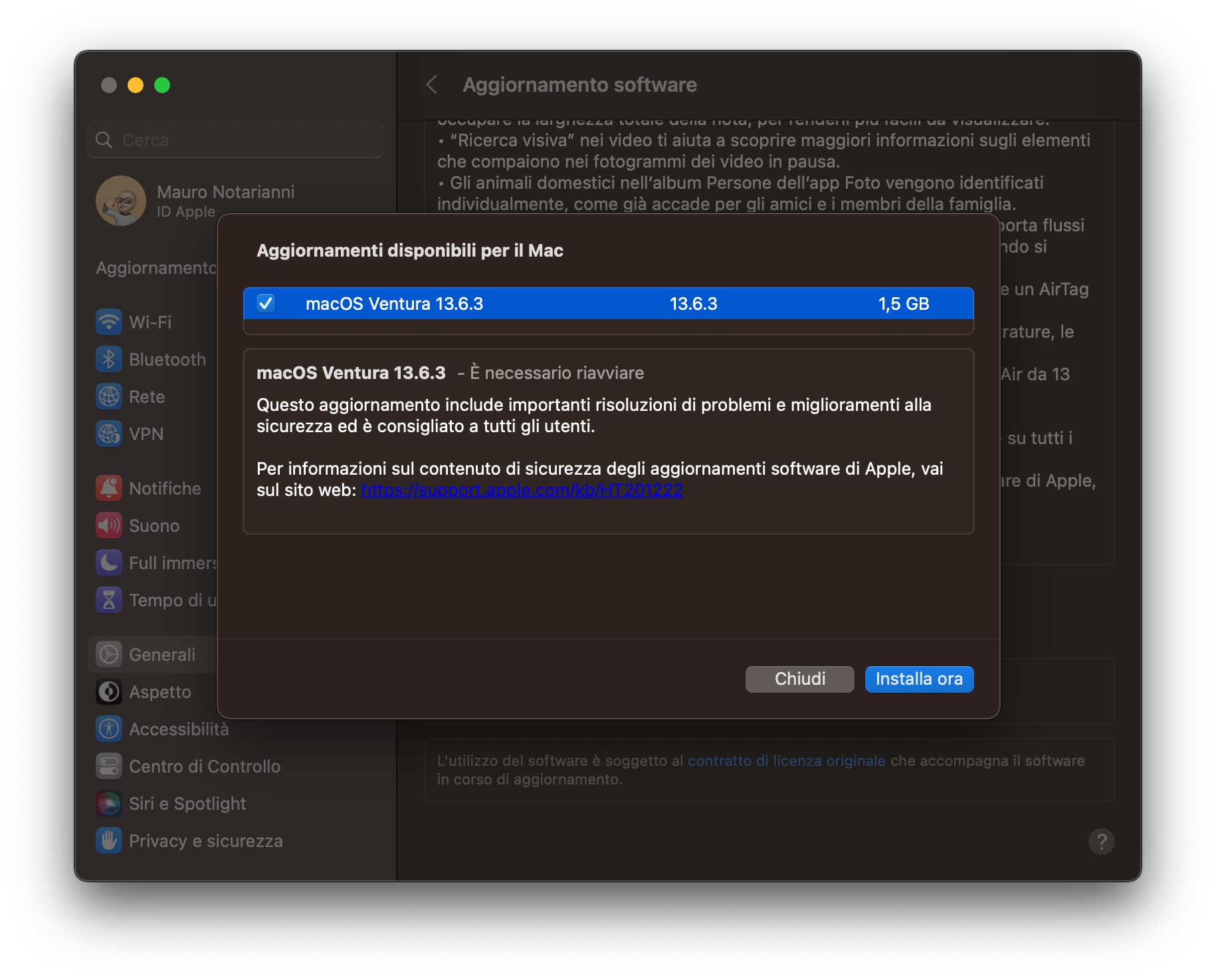 Disponibili update a macOS Ventura 13.6.3 e macOS Sonoma 14.2