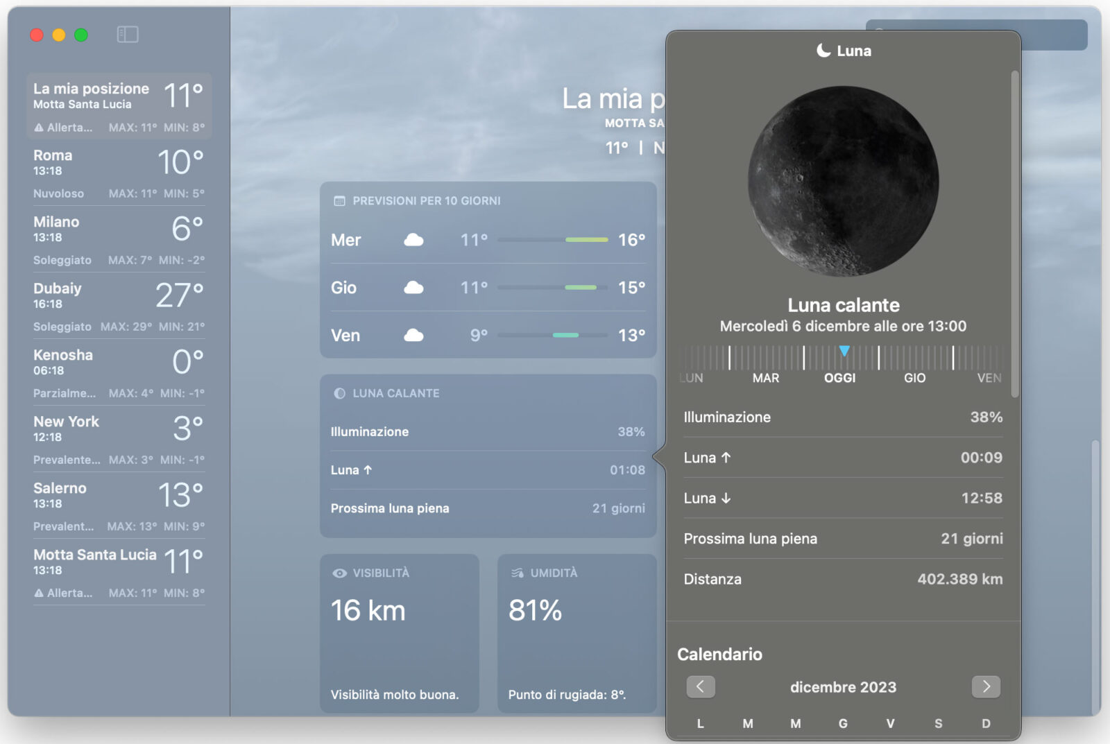 Nuove funzioni per i widget Meteo di macOS 14.2 e iOS 17.2