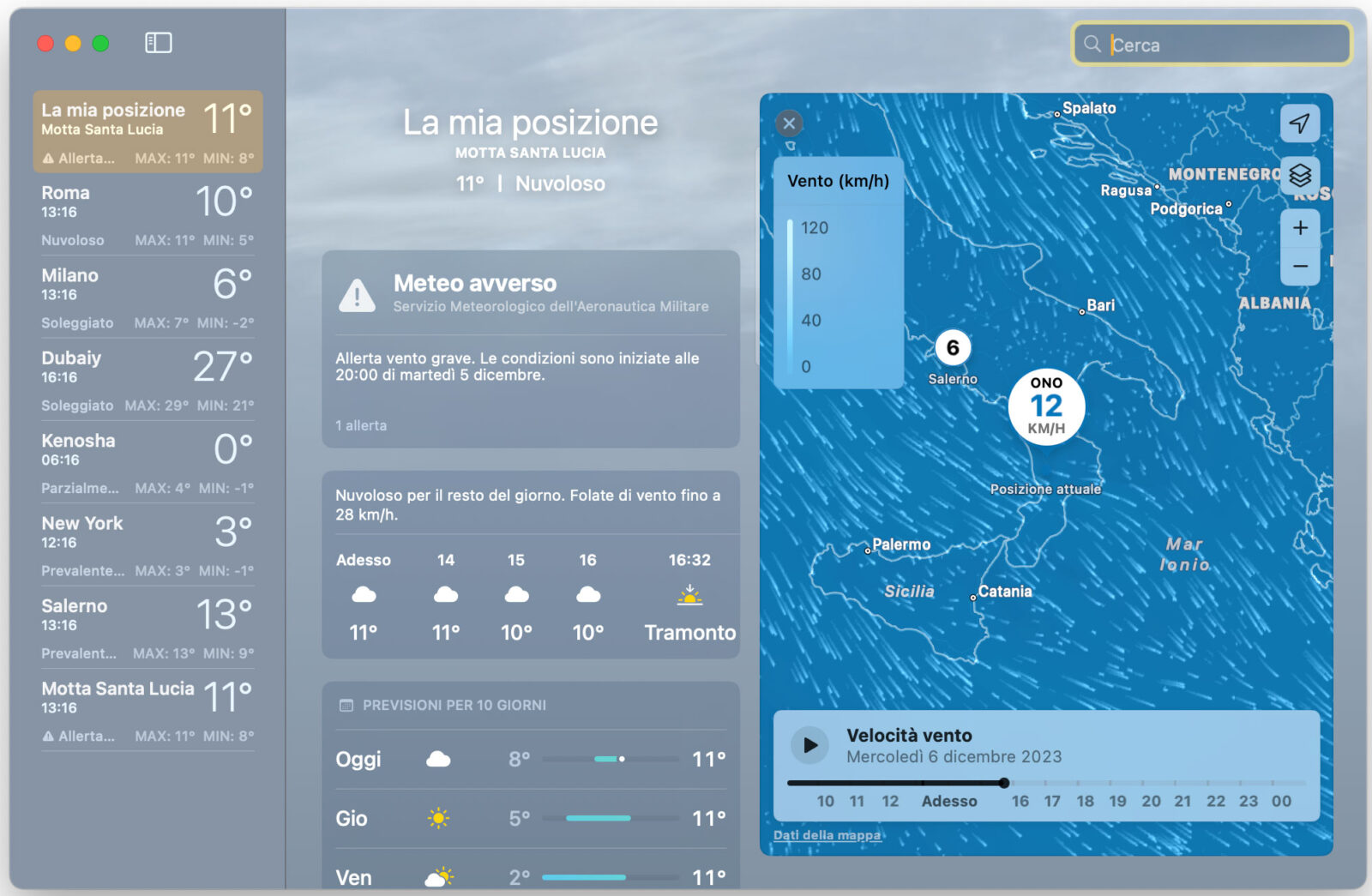 Nuove funzioni per i widget Meteo di macOS 14.2 e iOS 17.2