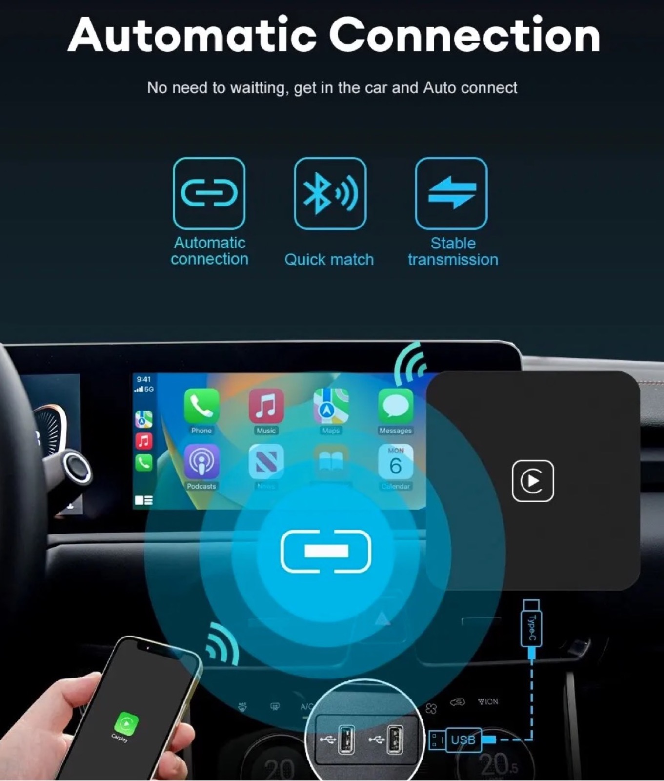 CarPlay e Android Auto senza fili con l'adattatore in offerta a 20,62 €