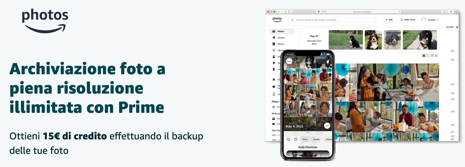 Col backup delle foto su Amazon Photos in regalo un buono da 15 €