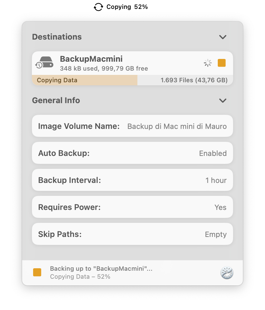 TimeMachineStatus, mostra sulla barra dei menu del Mac dettagli sul backup