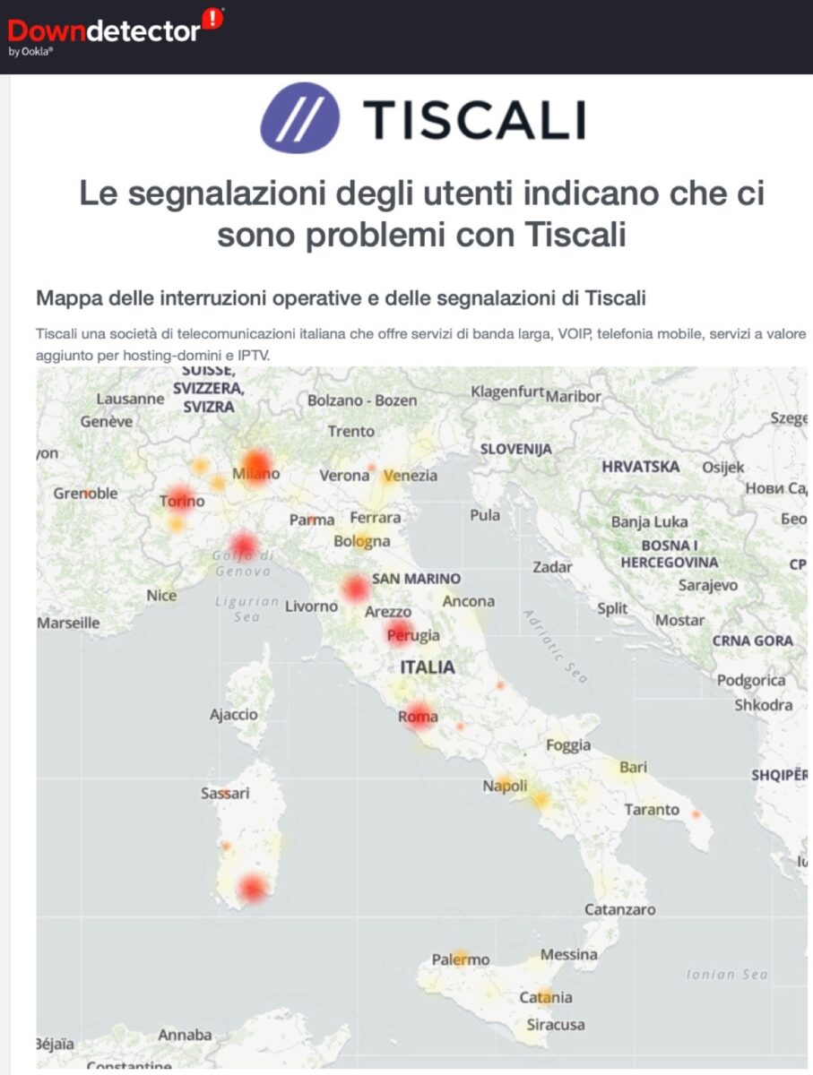 Tiscali mail problemi in tutta Italia, situazione in miglioramento
