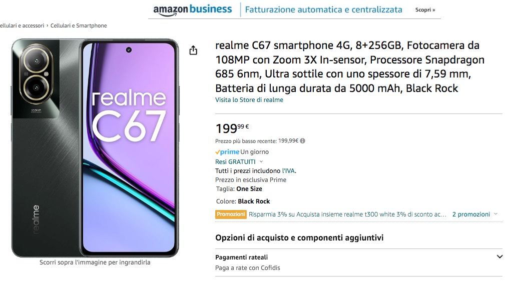 realme C67 è in offerta su Amazon a 199 euro