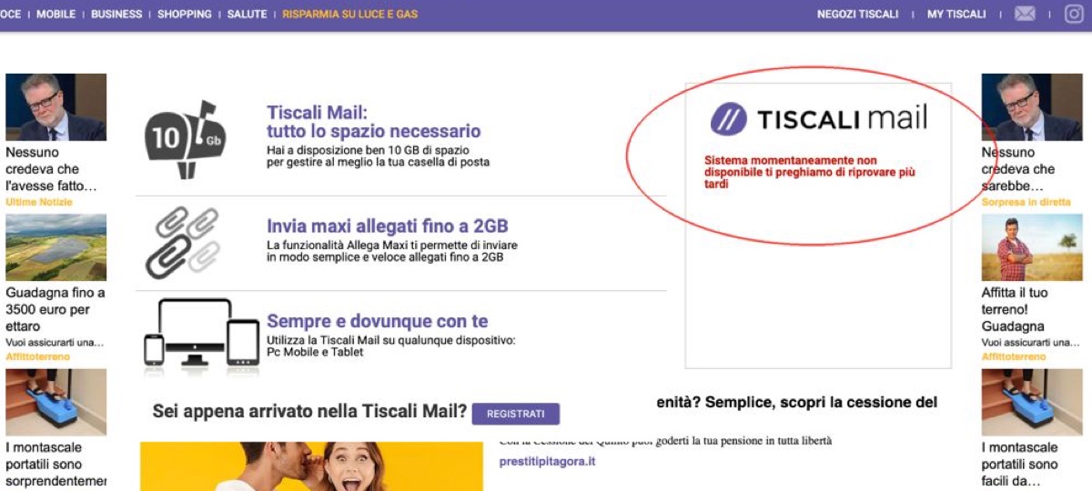 Tiscali mail problemi in tutta Italia, situazione in miglioramento