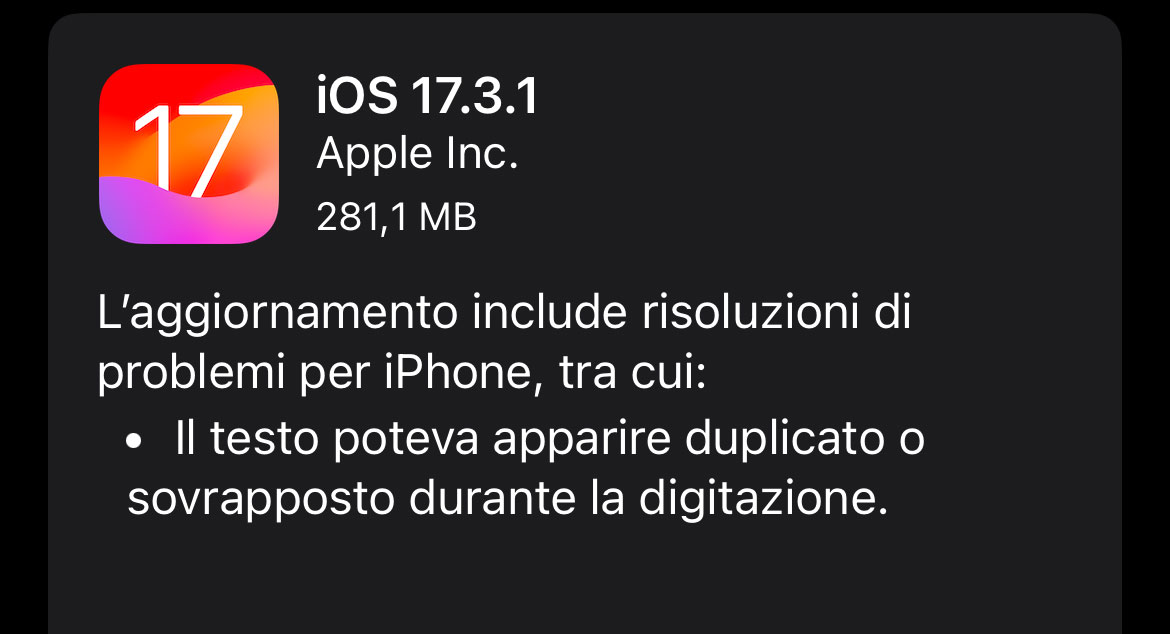 Disponibili aggiornamenti a iOS 17.3.1, macOS Sonoma 14.3.1 e watchOS 10.3.1
