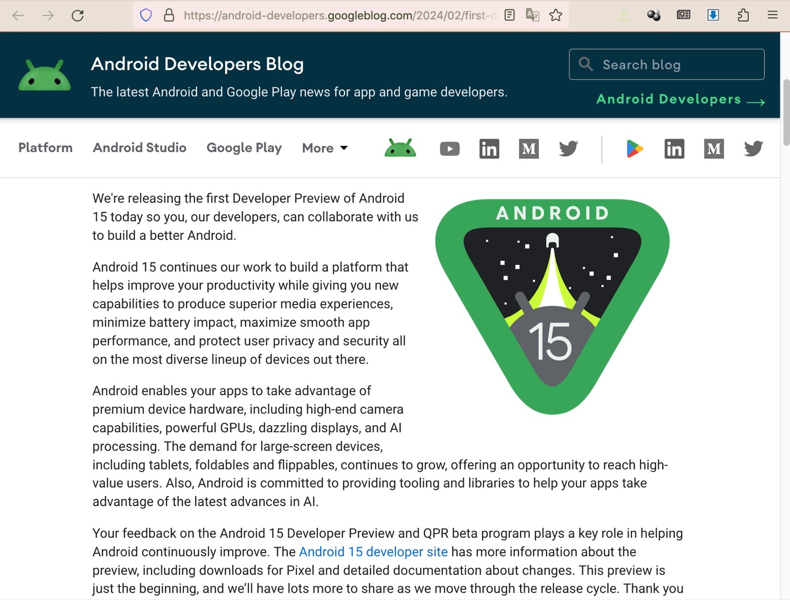 Android 15 disponibile beta sviluppatori