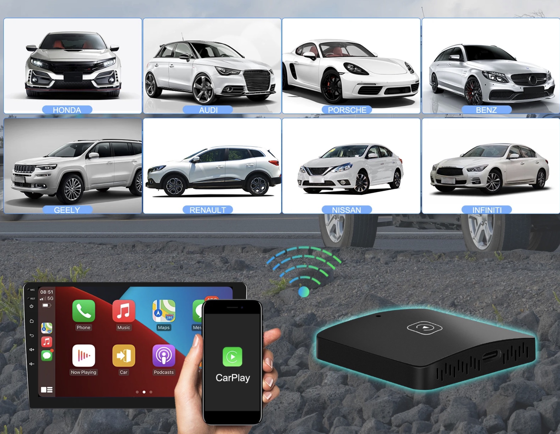 Solo 20 euro per avere CarPlay e Android Auto wireless in auto