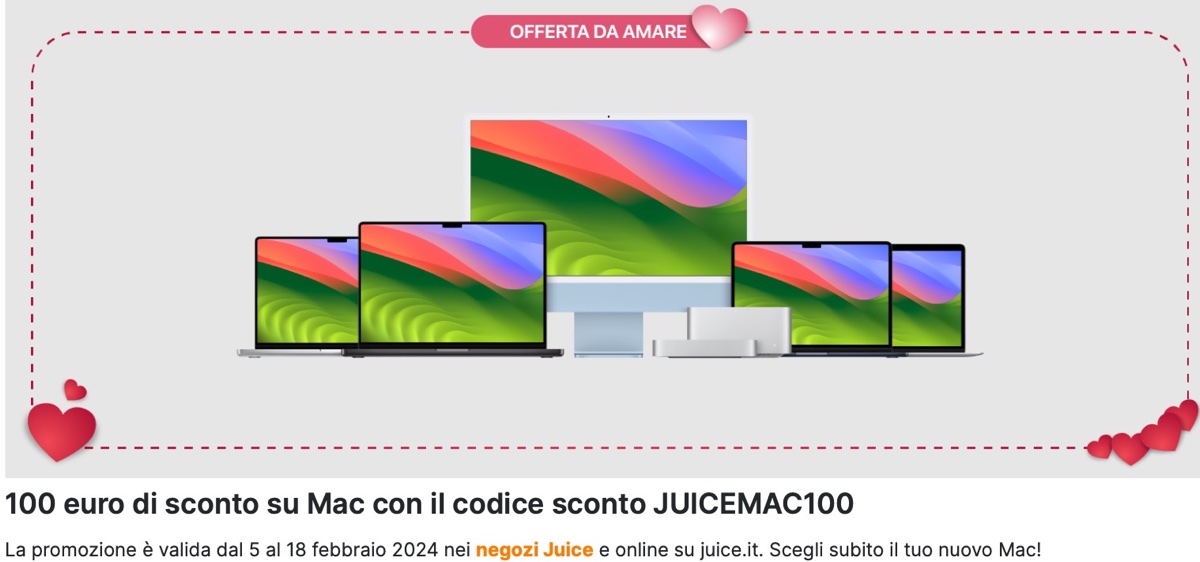 Juice per San Valentino sconta di 100 euro ogni Mac