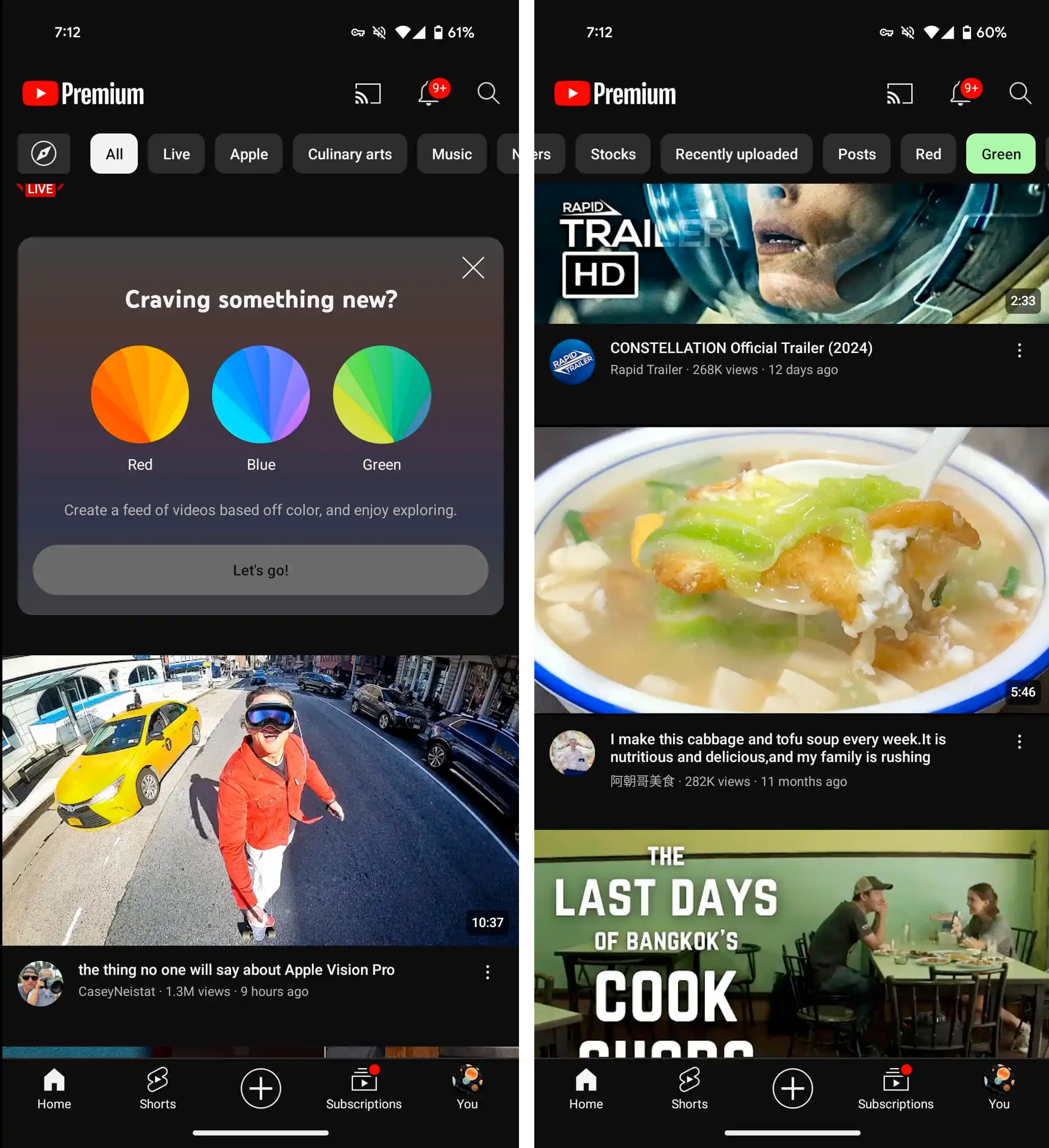 YouTube prova a proporre feed in base al colore predominante nei video YouTube prova a proporre feed in base al colore predominante nei video