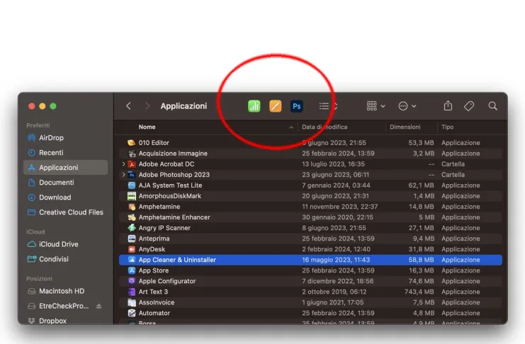Come aggiungere un'app nella barra strumenti del Finder di macOS