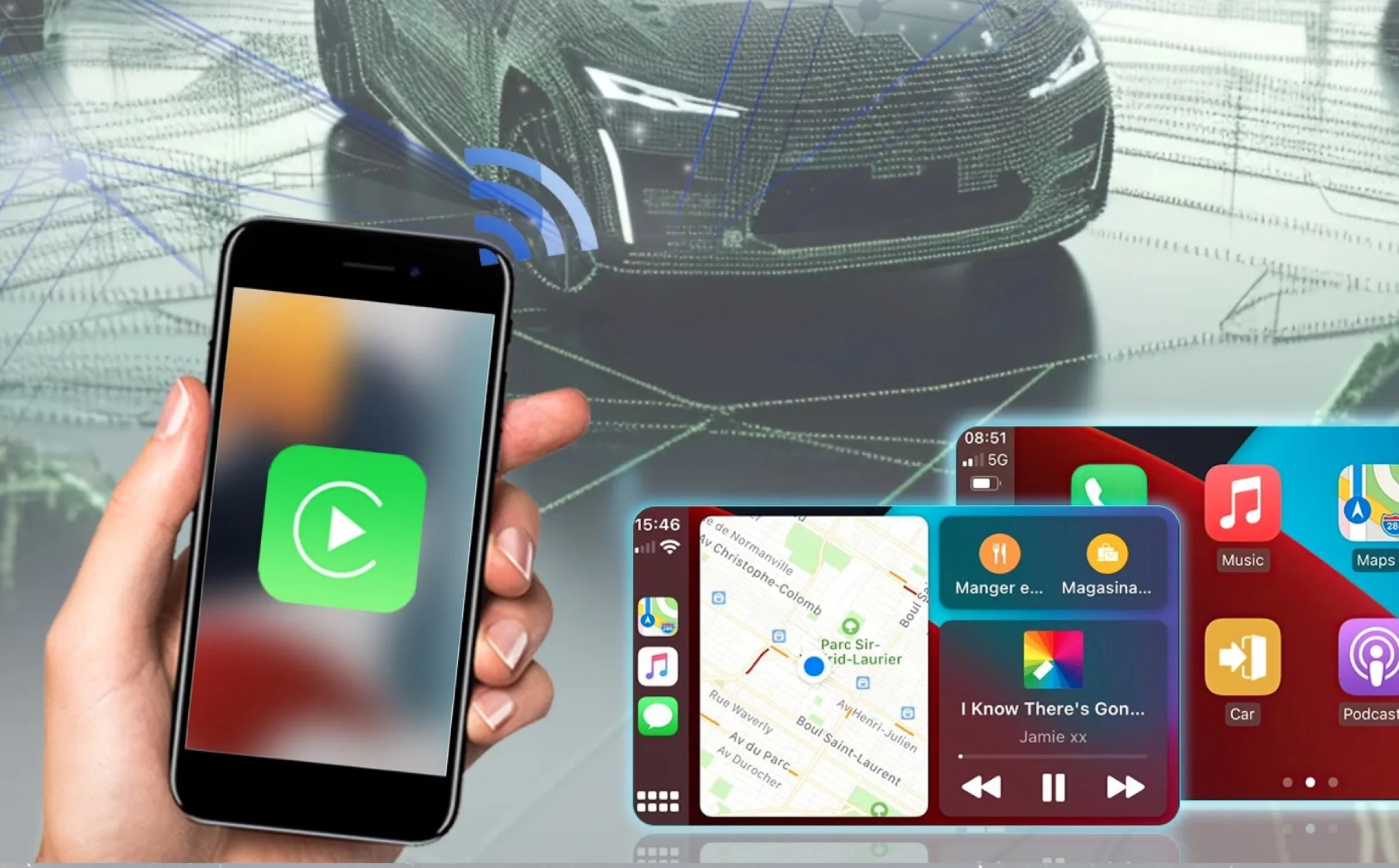 CarPlay e Android Auto senza fili con l'adattatore PODOFO