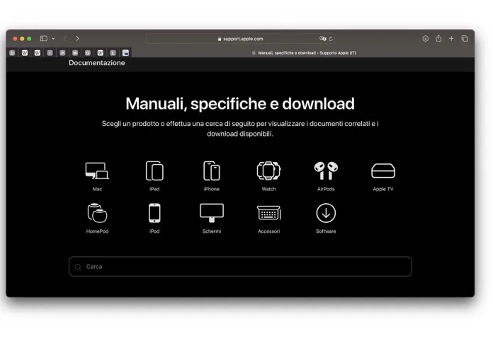 Apple, un sito web dedicato a manuali, specifiche e download