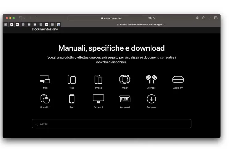 Apple, un sito web dedicato a manuali, specifiche e download