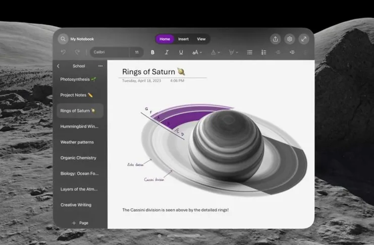 Microsoft OneNote disponibile per Apple Vision Pro