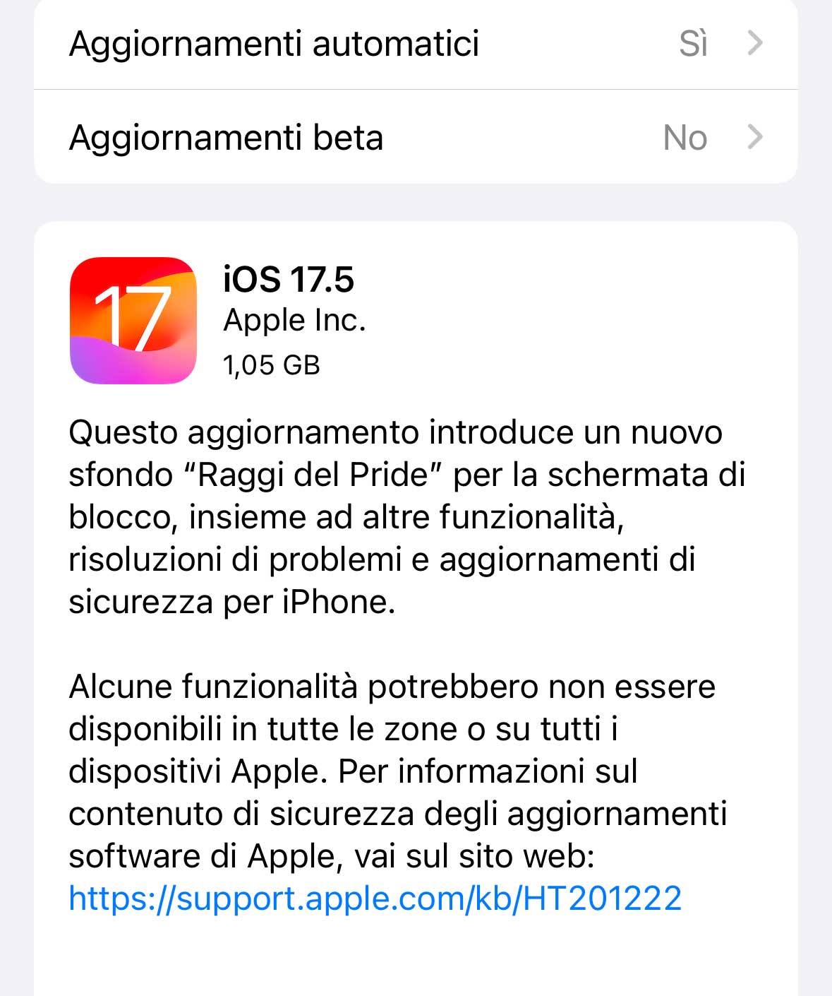 Disponibili aggiornamenti a iOS 17.5 e iPadOS 17.5 Disponibili aggiornamenti a iOS 17.5 e iPadOS 17.5