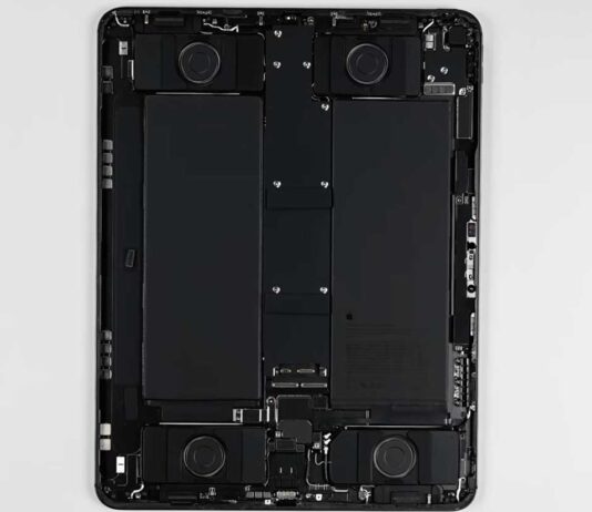 iPad Pro 13" smontato, la batteria di può cambiare più facilmente rispetto a prima