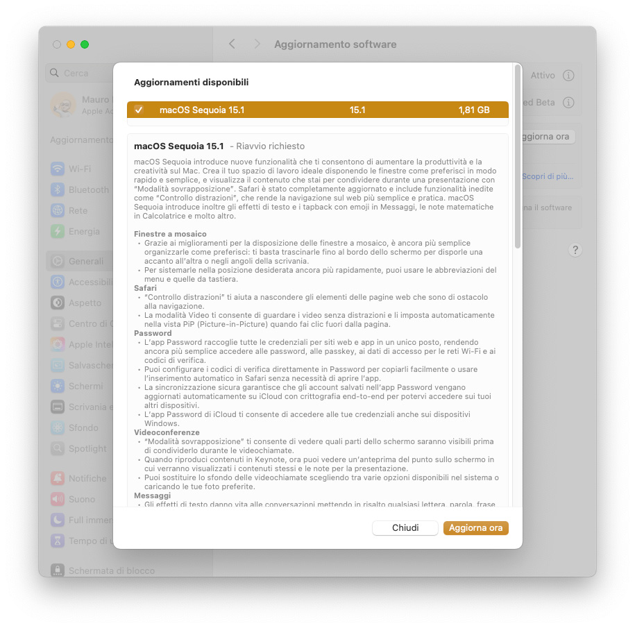 Disponibili aggiornamenti a iOS 18.1, tvOS 18.1, HomePod 18.1, watchOS 11.1, macOS 15.1 - macitynet.it Disponibili aggiornamenti a iOS 18.1, tvOS 18.1, HomePod 18.1, watchOS 11.1, macOS 15.1 - macitynet.it