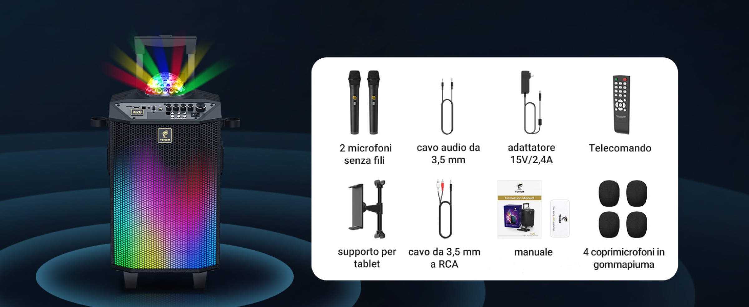 TONOR K20, impianto karaoke portatile con audio HD e Luci LED - macitynet.it TONOR K20, impianto karaoke portatile con audio HD e Luci LED - macitynet.it