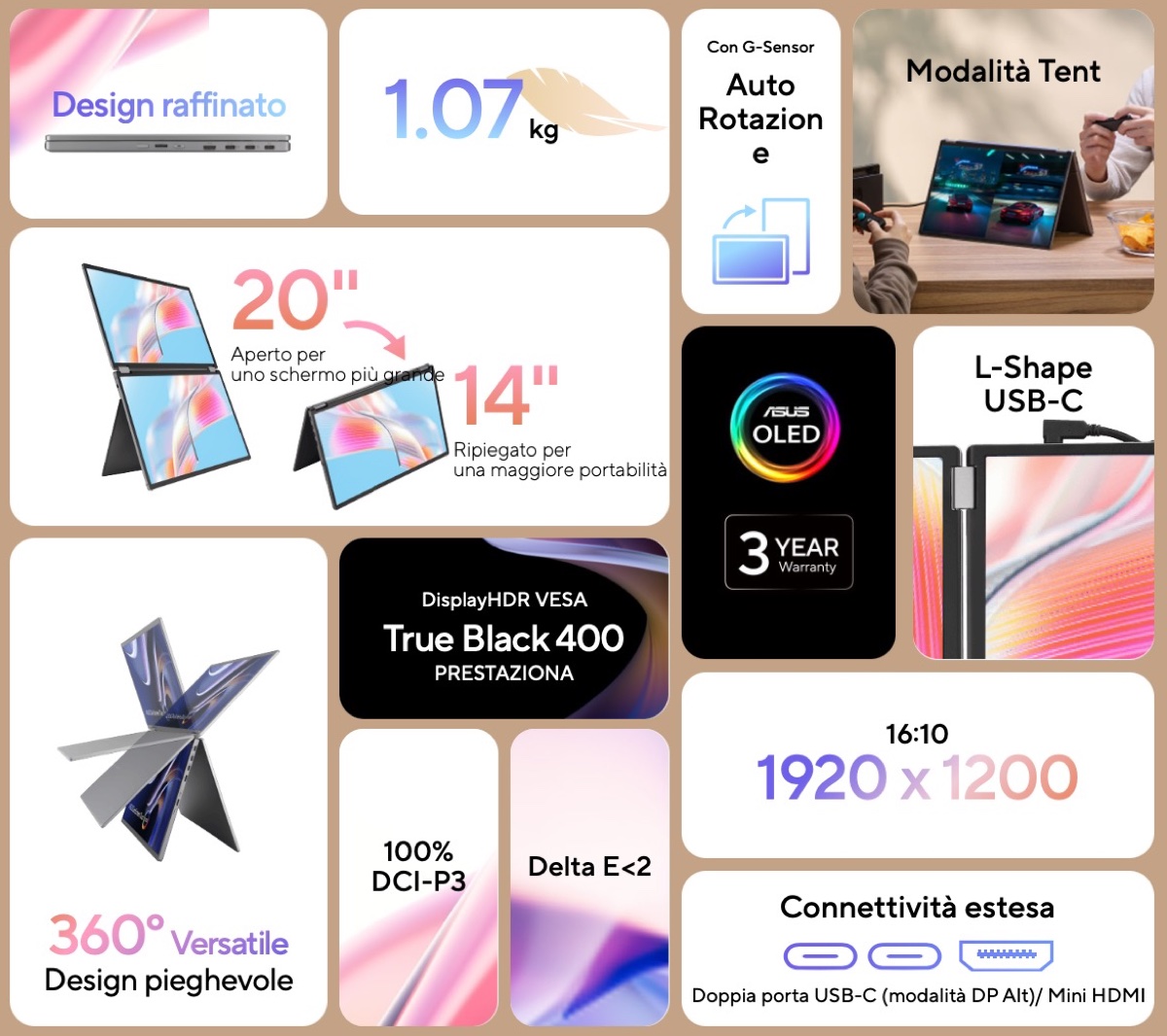 Asus ZenScreen Duo OLED MQ149CD è il monitor portatile pronto a tutto - macitynet.it