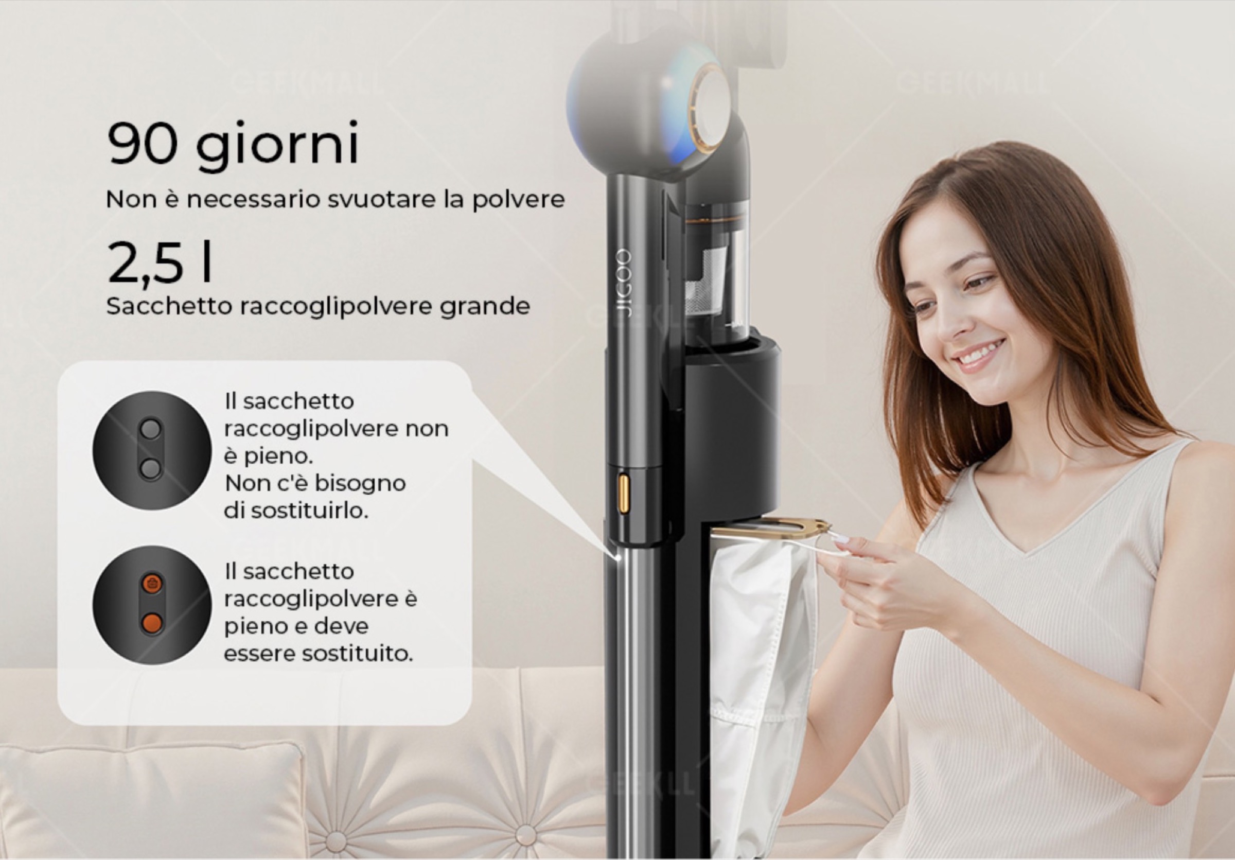 In sconto JIGOO V700, l'aspirapolvere verticale che si pulisce da solo - macitynet.it