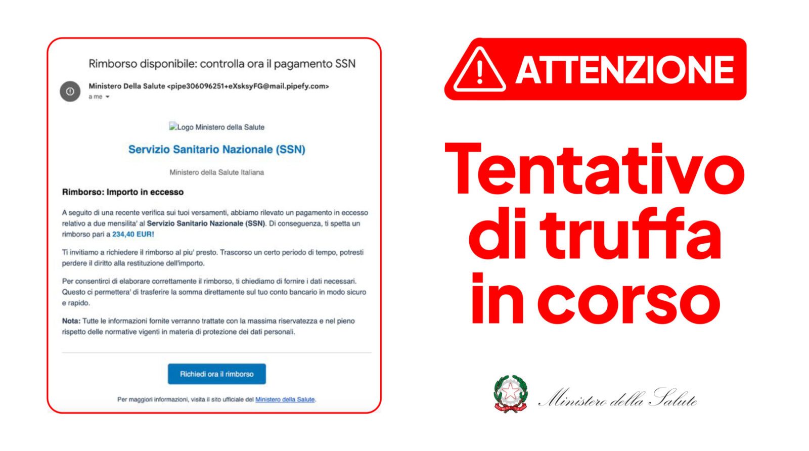 Attenzione alla truffe, false email su rimborsi a nome del Ministero della Salute - macitynet.it Attenzione alla truffe, false email su rimborsi a nome del Ministero della Salute - macitynet.it