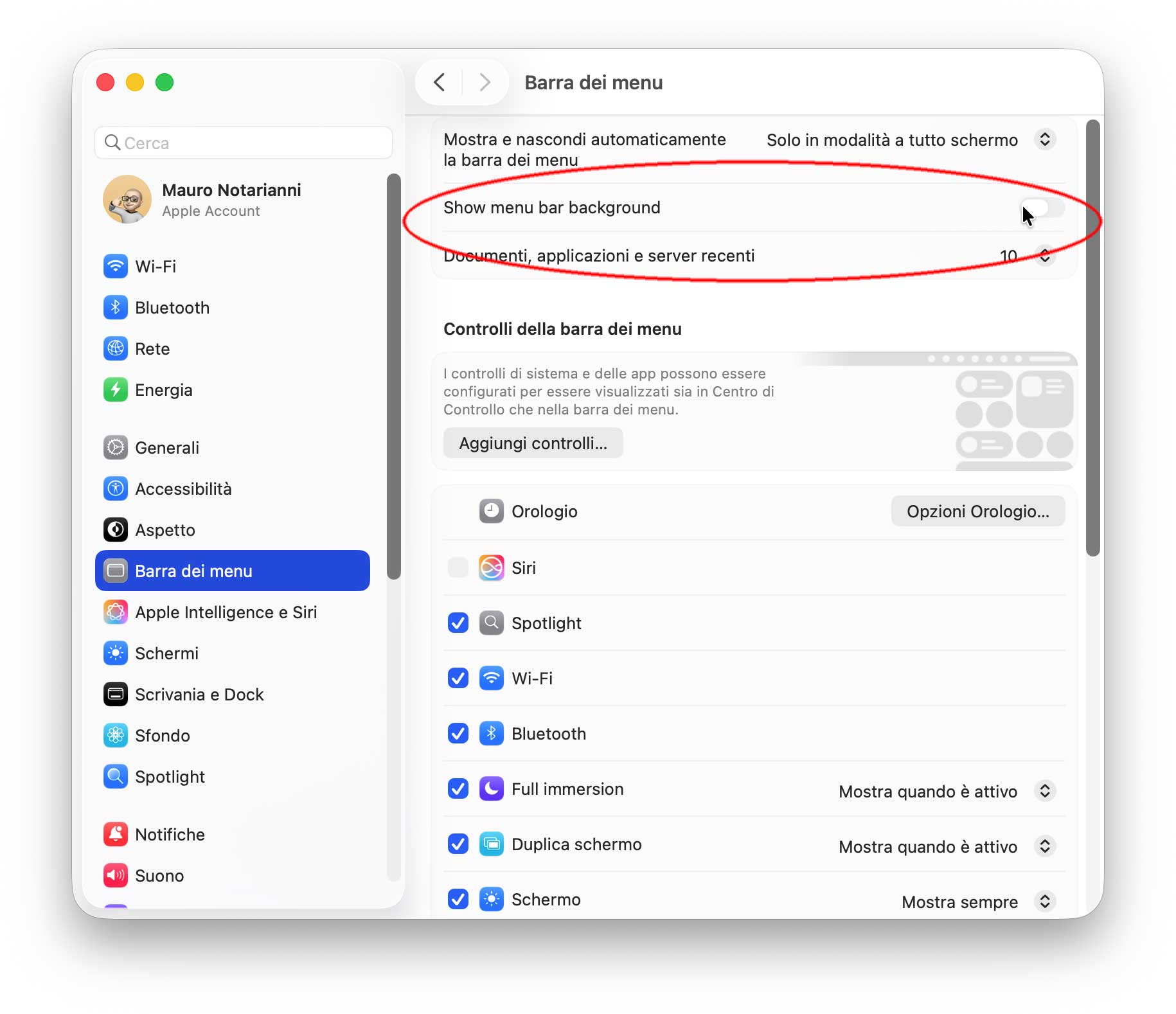 Nella beta 2 di macOS Tahoe 26 opzione per ripristinare sfondo semi-trasparente nella barra dei menu - macitynet.it Nella beta 2 di macOS Tahoe 26 opzione per ripristinare sfondo semi-trasparente nella barra dei menu - macitynet.it