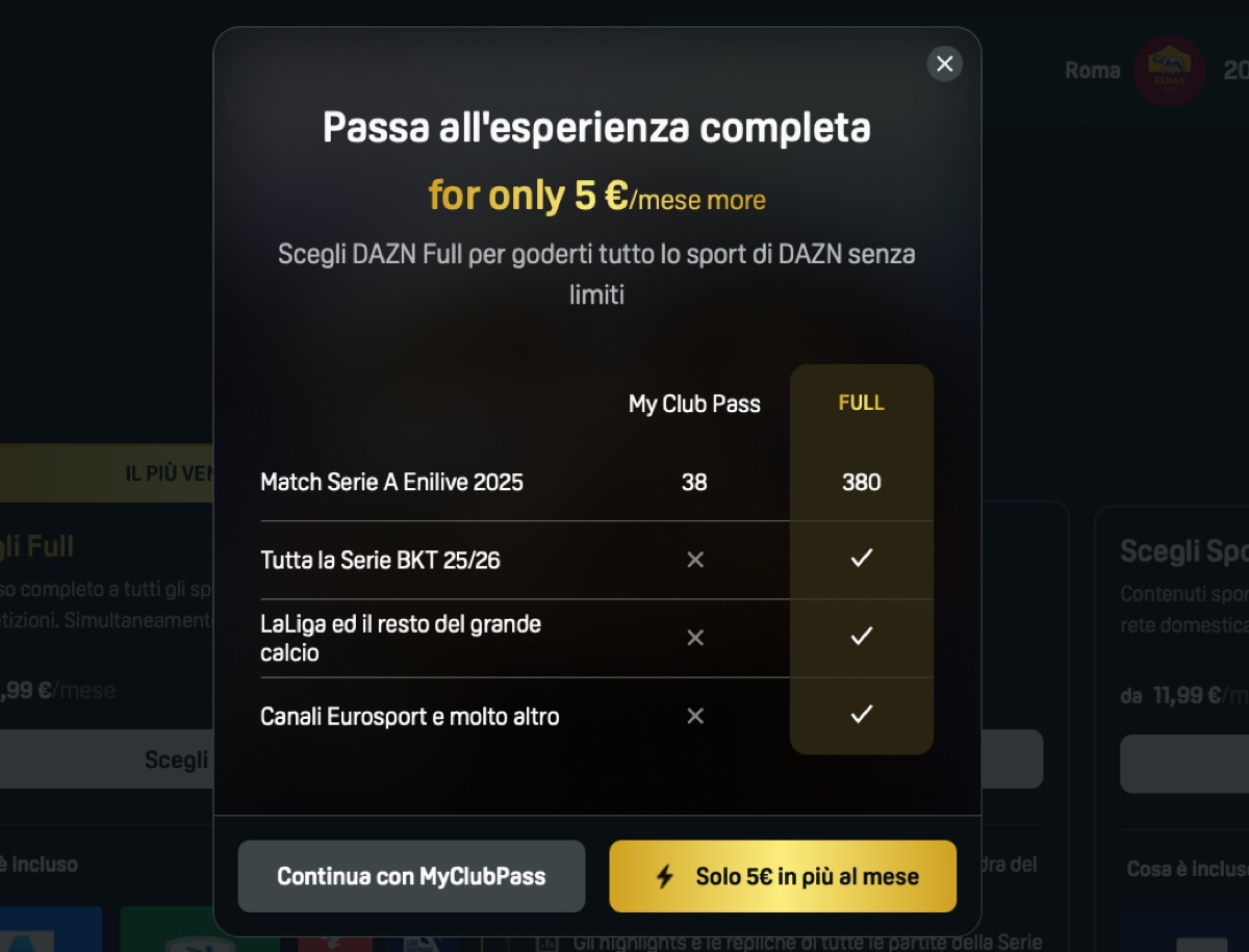 DAZN lancia l'abbonamento per seguire solo la squadra del cuore - macitynet.it DAZN lancia l'abbonamento per seguire solo la squadra del cuore - macitynet.it
