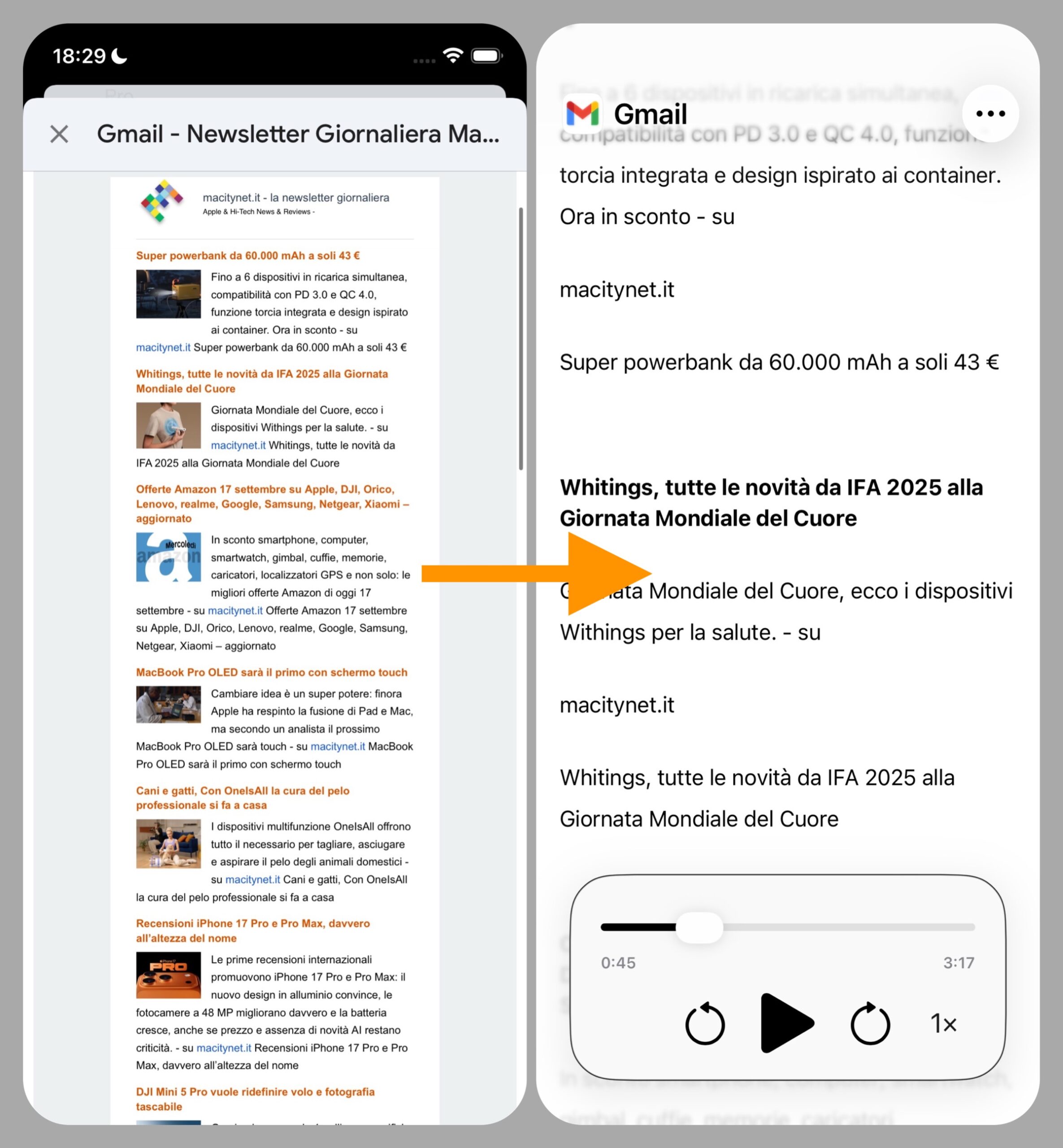 Con il Lettore accessibile di iOS 26 iPhone vi legge tutto ad alta voce - macitynet.it Con il Lettore accessibile di iOS 26 iPhone vi legge tutto ad alta voce - macitynet.it