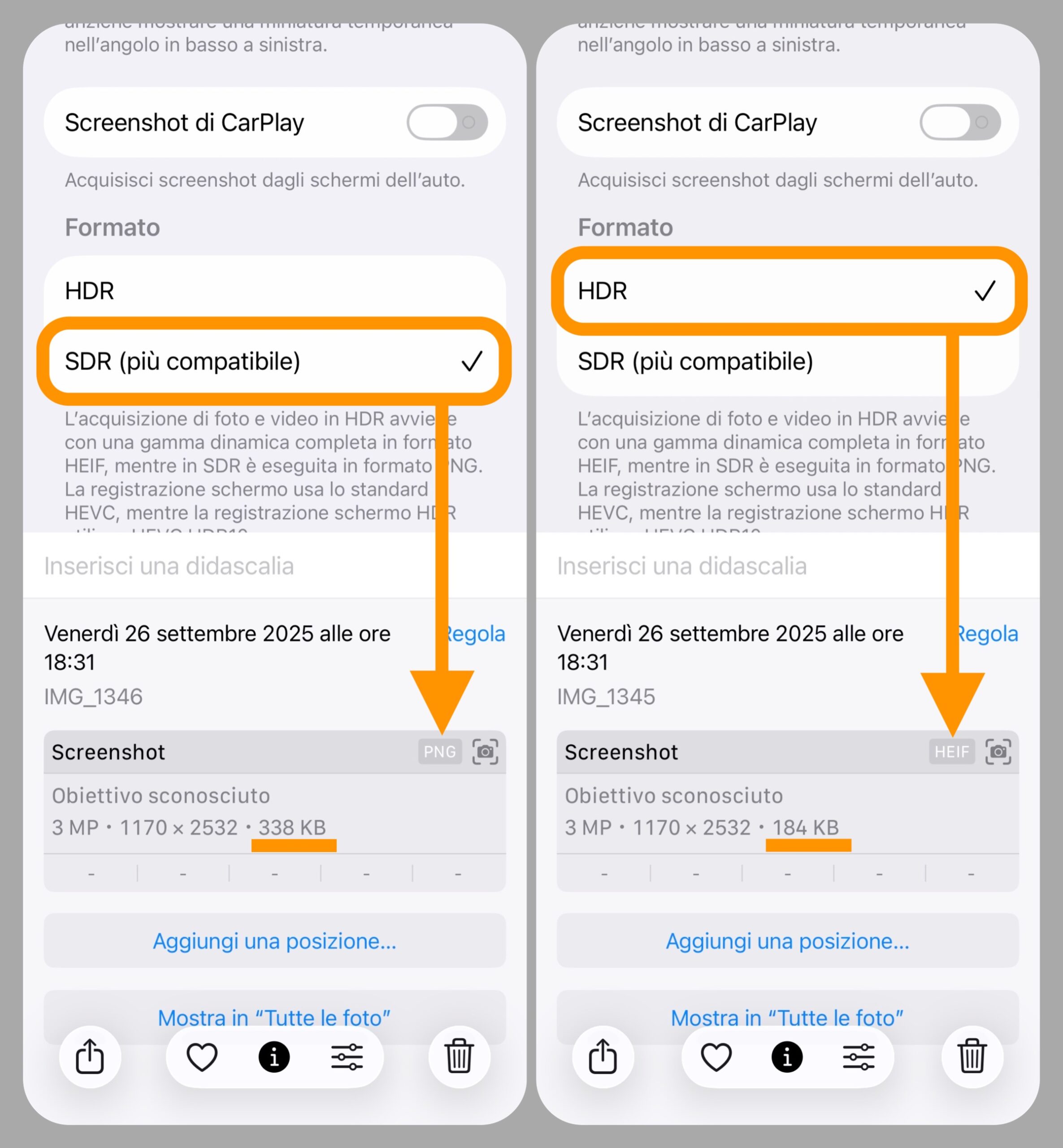Come attivare gli screenshot HDR su iOS 26 - macitynet.it Come attivare gli screenshot HDR su iOS 26 - macitynet.it