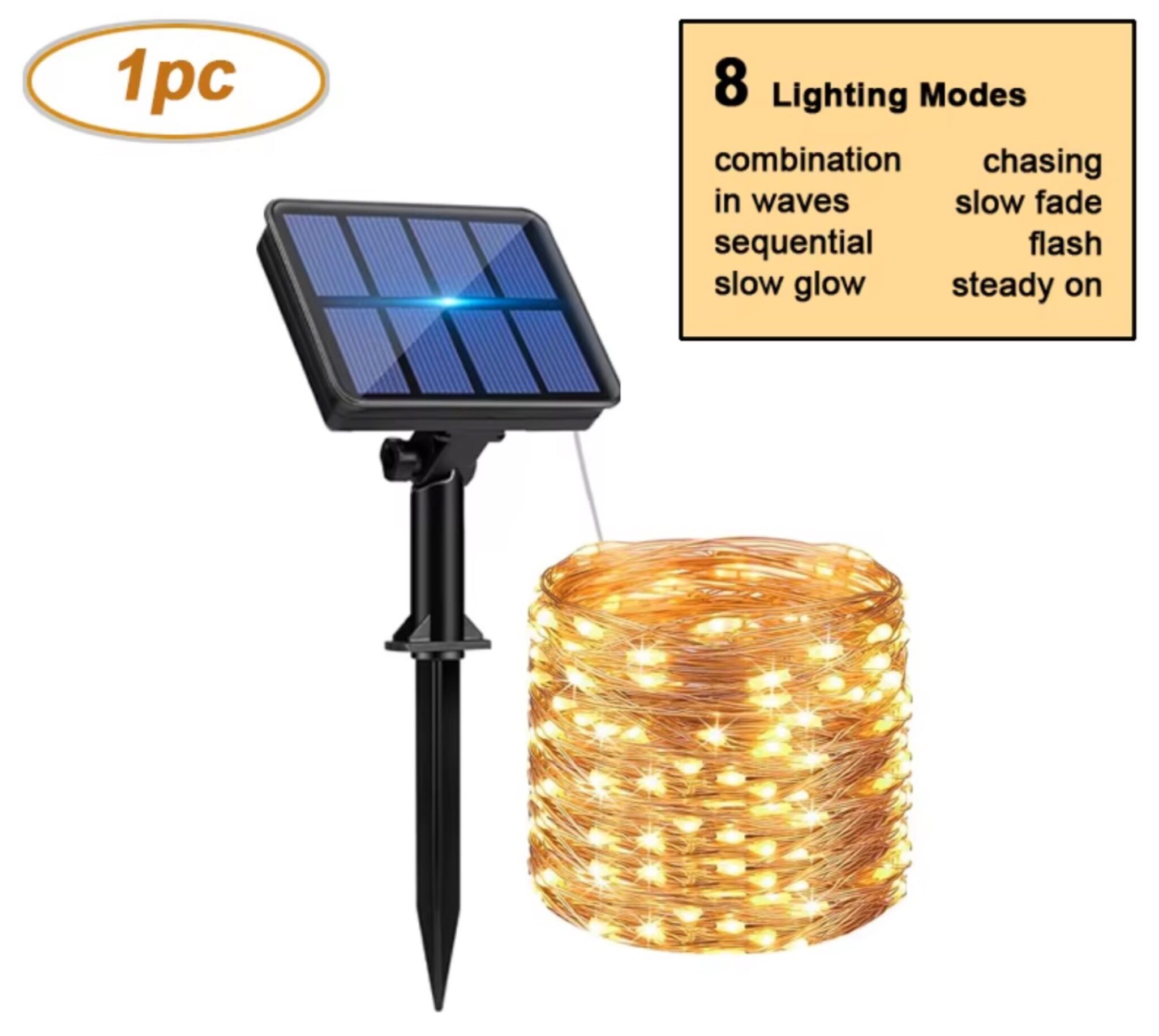 Lezonic Luci Solari Esterno, 50 LED, 8 Modalità, Catena Luminosa Solare Per Esterni Con Sfere Di Cristallo, Impermeabile, Per Giardino, Terrazza, Alberi, Matrimoni, Feste, Natale (Bianco Caldo - 6
