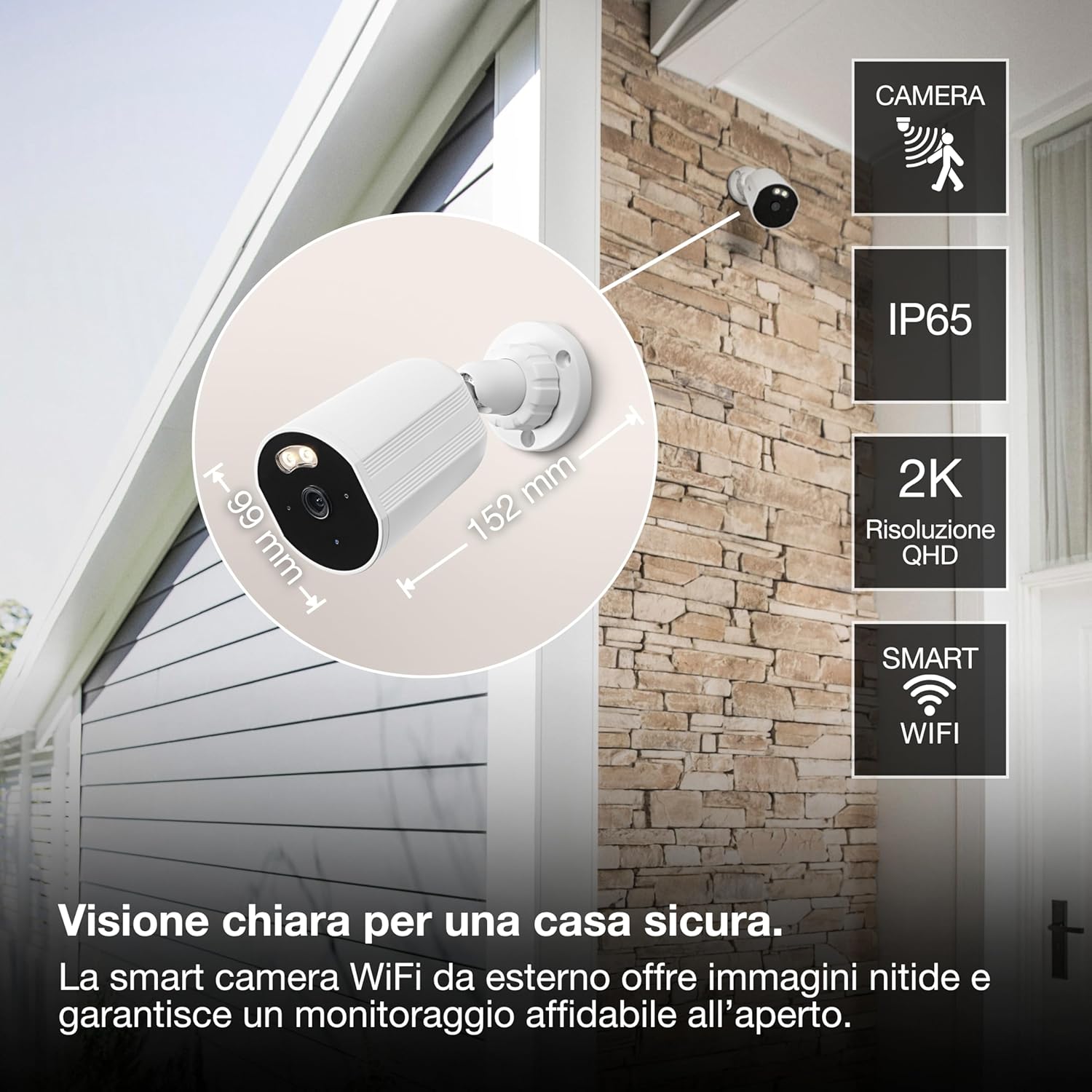 macitynet.it La Telecamera da esterno SMART+ WiFi 4MP 2K IP67, visione notturna 10m, audio bidirezionale, Ethernet, compatibile con Alexa, bianco per esterni