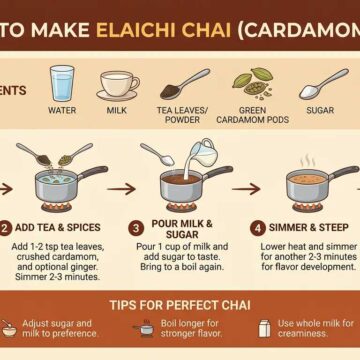 Infografica che mostra come creare l'Elaichi chai o tè al cardamomo