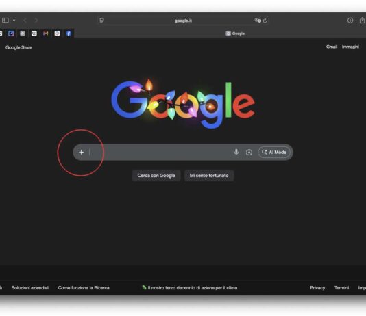 La homepage di Google ora con il pulsante + Il pulsante "+" nella homepage di Google