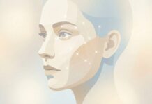 Apple e Il brevetto di Q.AI sulle micro espressioni facciali che vale due miliardi, come funziona Illustrazione concettuale di un volto umano con sovrapposizione astratta che rappresenta l’interazione tra intelligenza artificiale e movimenti facciali