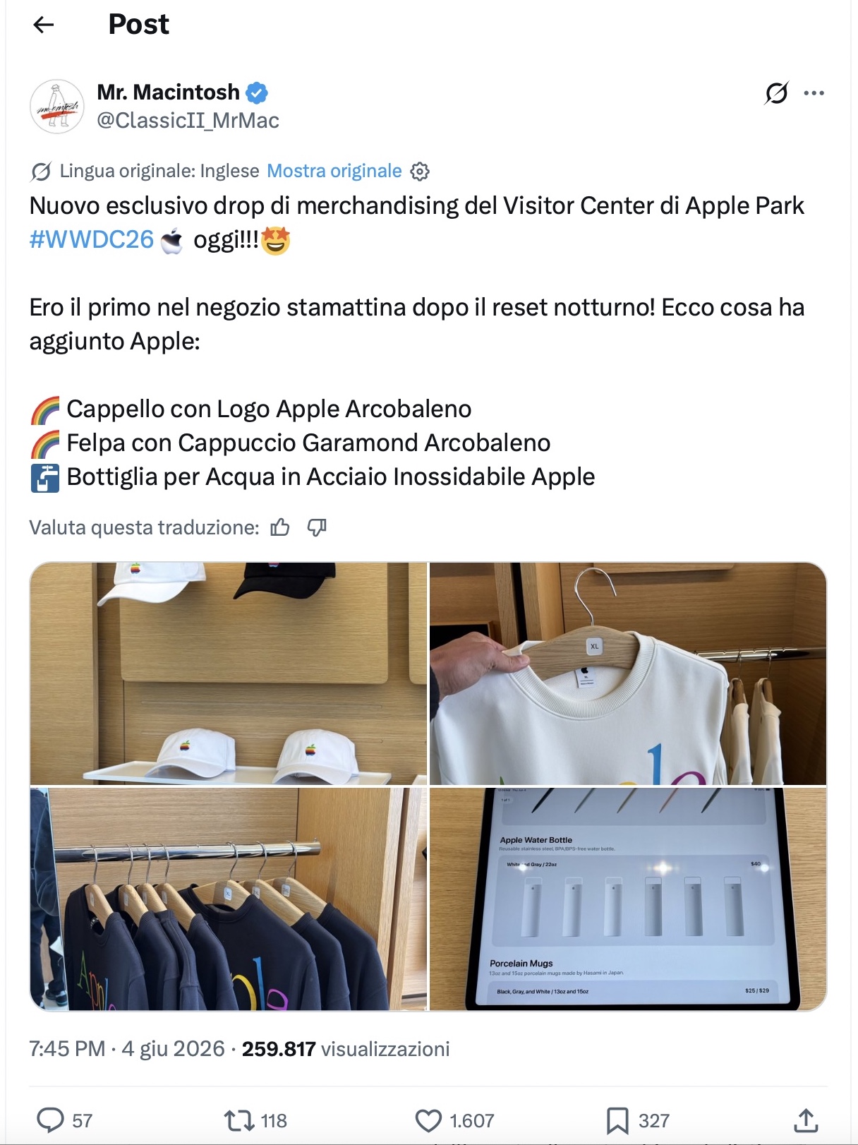 Nuovi Gadget Apple nello store di Apple Park per la WWDC26 - macitynet.it Nuovi Gadget Apple nello store di Apple Park per la WWDC26 - macitynet.it