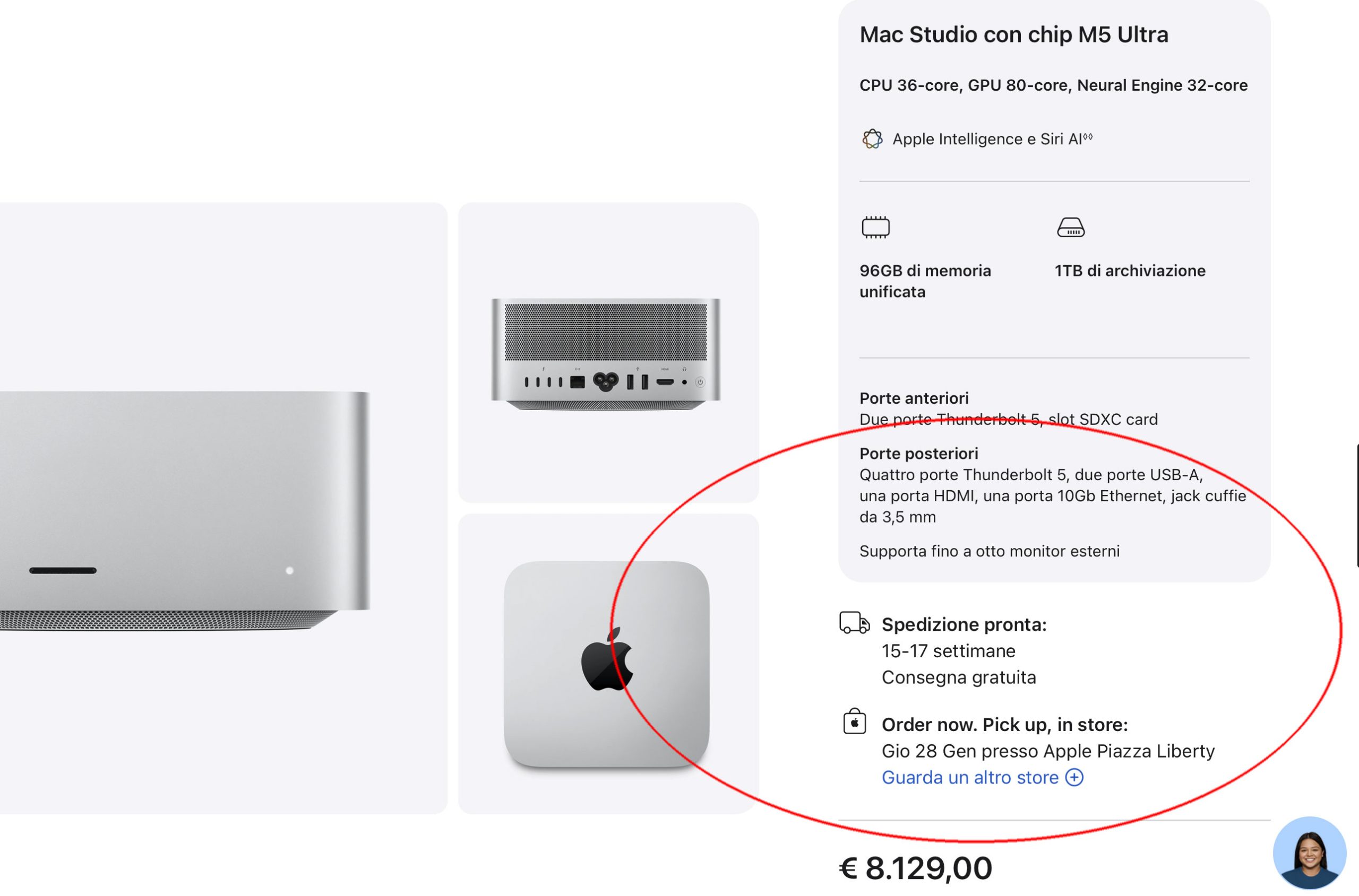 Tempi di consegna Mac Studio M5 Ultra Tempi di consegna indicati per una configurazione Mac Studio M5 Ultra