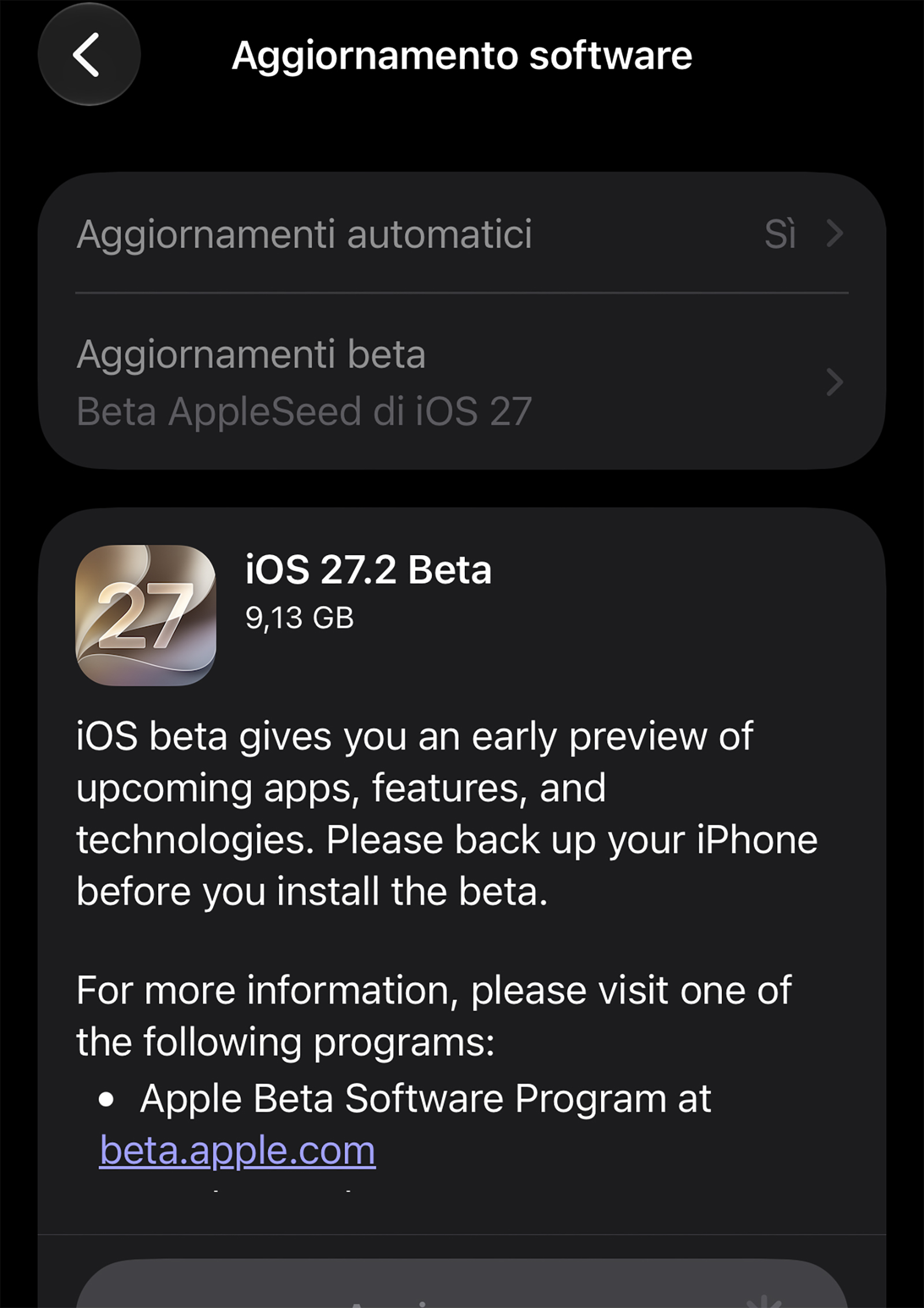Le beta 1 di iOS 27.2, iPadOS 27.2 e macOS 27.2 agli sviluppatori - macitynet.it Le beta 1 di iOS 27.2, iPadOS 27.2 e macOS 27.2 agli sviluppatori - macitynet.it