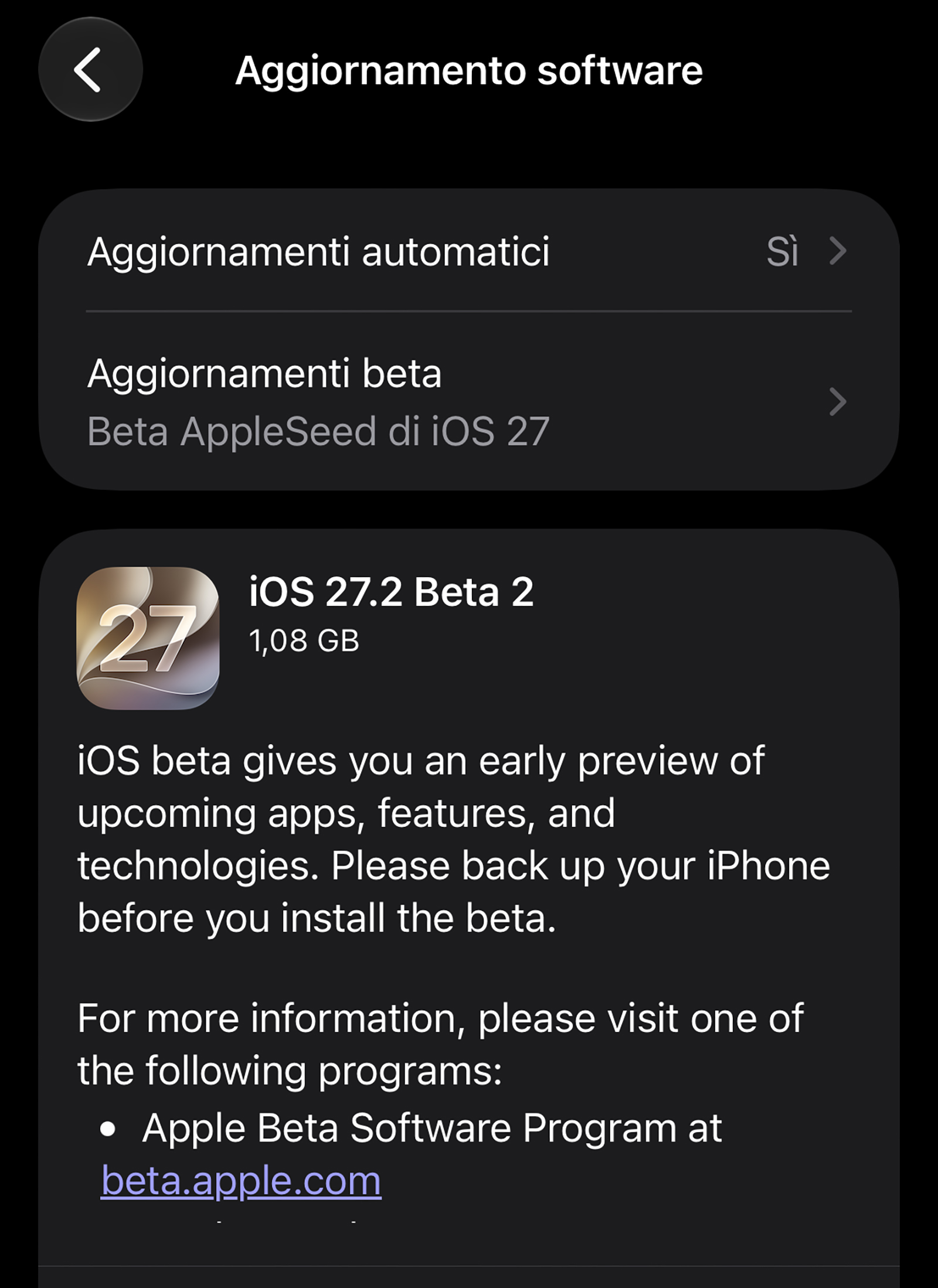 Seconda beta di iOS 27.2 e macOS 27.2 agli sviluppatori - macitynet.it Seconda beta di iOS 27.2 e macOS 27.2 agli sviluppatori - macitynet.it