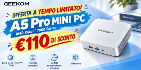 GEEKOM A5 Pro Mini PC, -110 € sul modello 2026 con AMD Ryzen 7000