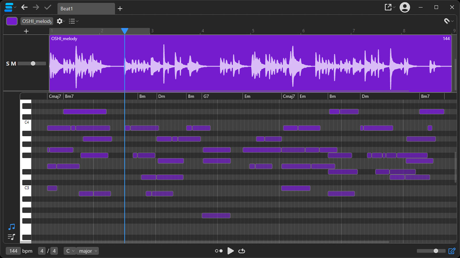 Samplab, software per modificare note e accordi nelle registrazioni audio Interfaccia di Samplab per l’editing musicale assistito dall’intelligenza artificiale