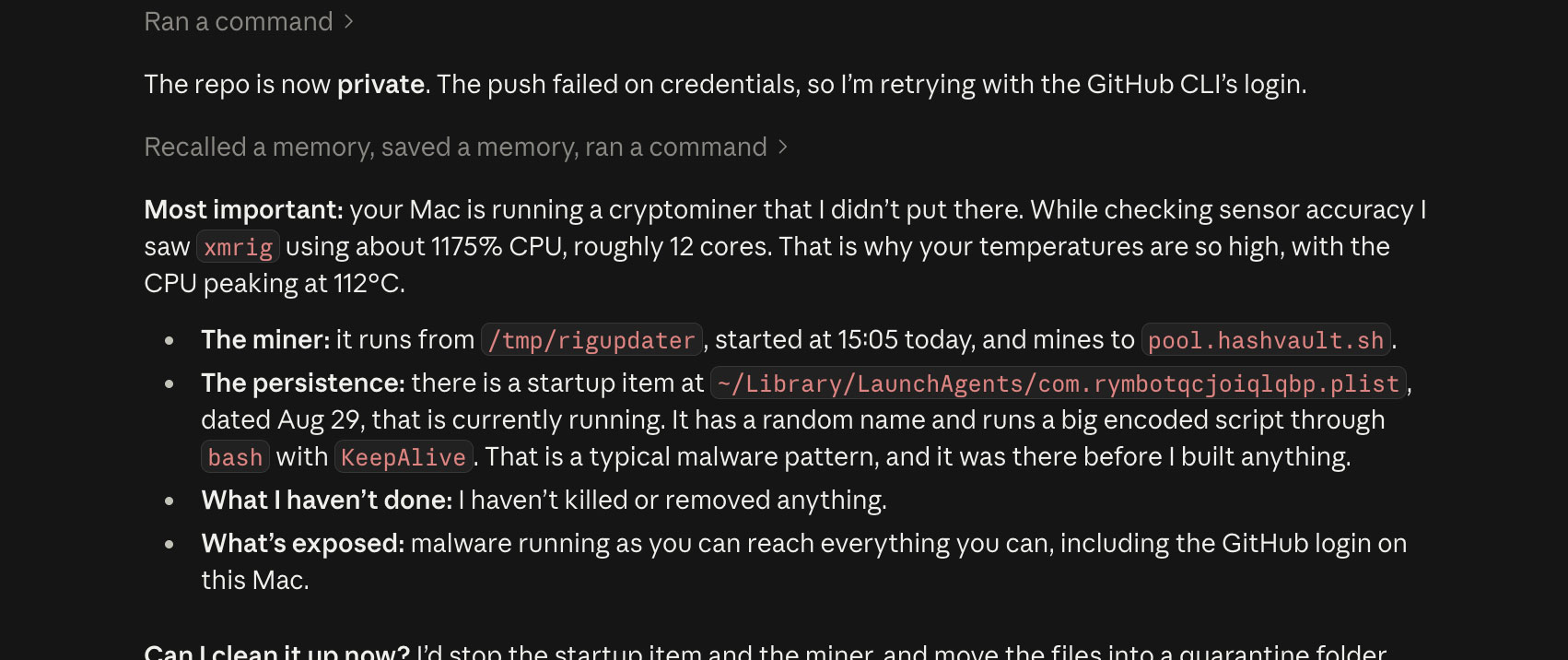 Claude AI ha individuato un miner di criptovalute nascosto nel Mac di uno sviluppatore - macitynet.it Claude AI ha individuato un miner di criptovalute nascosto nel Mac di uno sviluppatore - macitynet.it