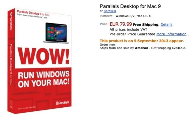 Parallels Desktop 9 appare su Amazon e MacMall con data prevista di lancio il 5 settembre Parallels Desktop 9