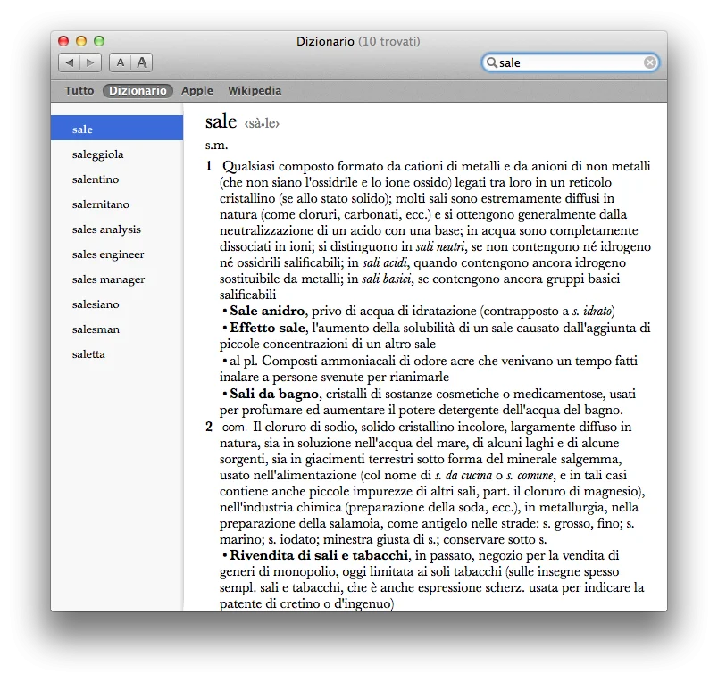 Dizionario italiano su Mavericks