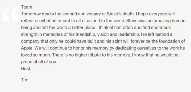 steve jobs lettera omaggio di Tim Cook steve jobs lettera omaggio di Tim Cook