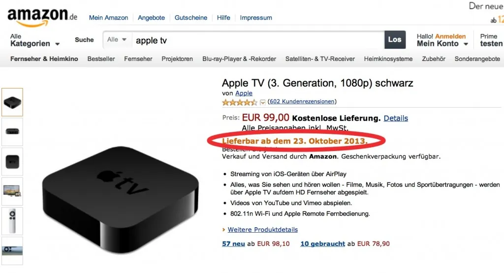 22 ottobre apple tv AmazonDE
