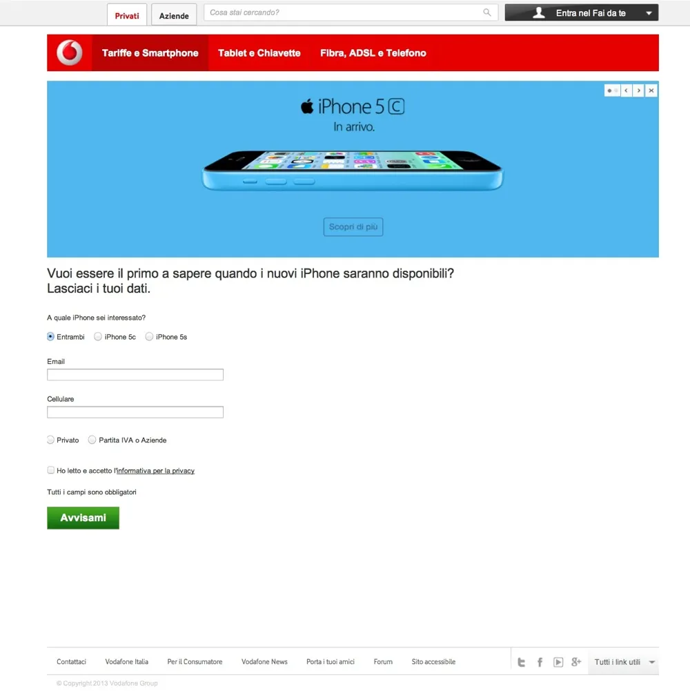iPhone 5s e iPhone 5c vodafone