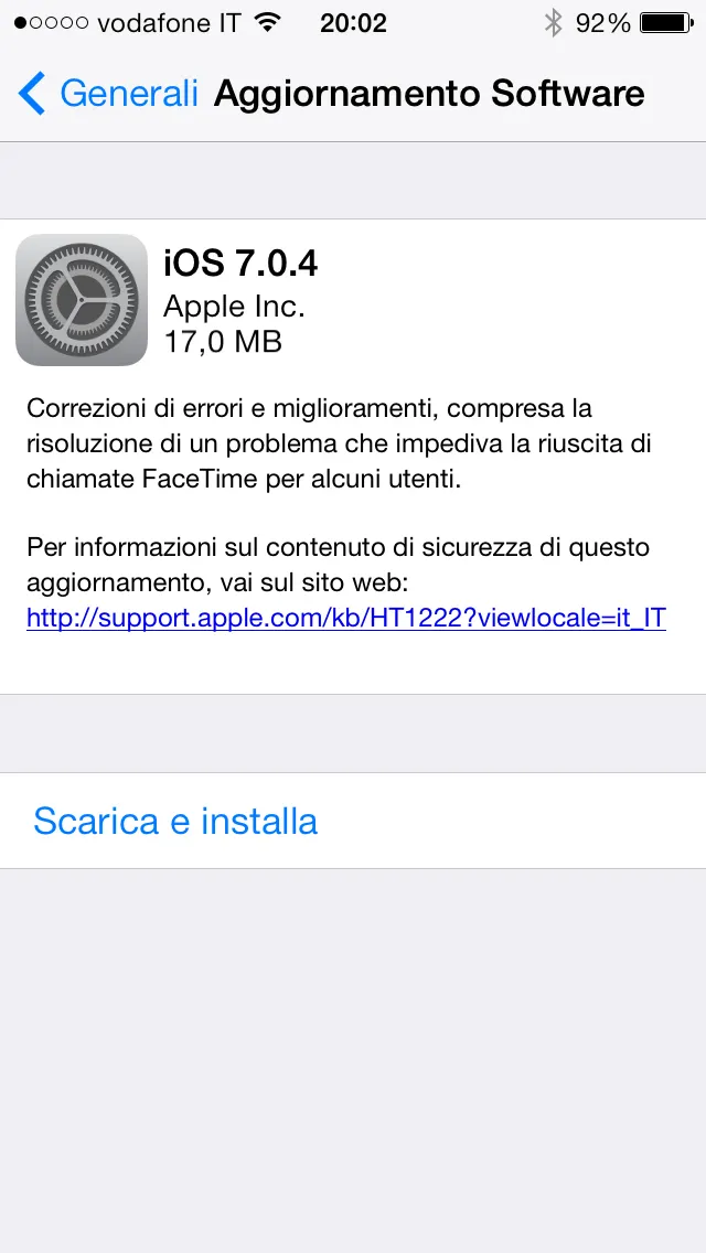 Apple rilascia iOS 7.0.4, riparato bug di Facetime aggiornamento ios 7