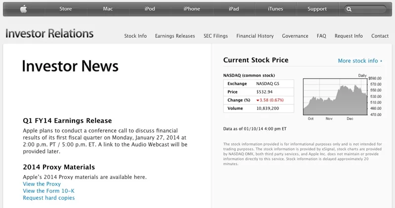 apple investor web