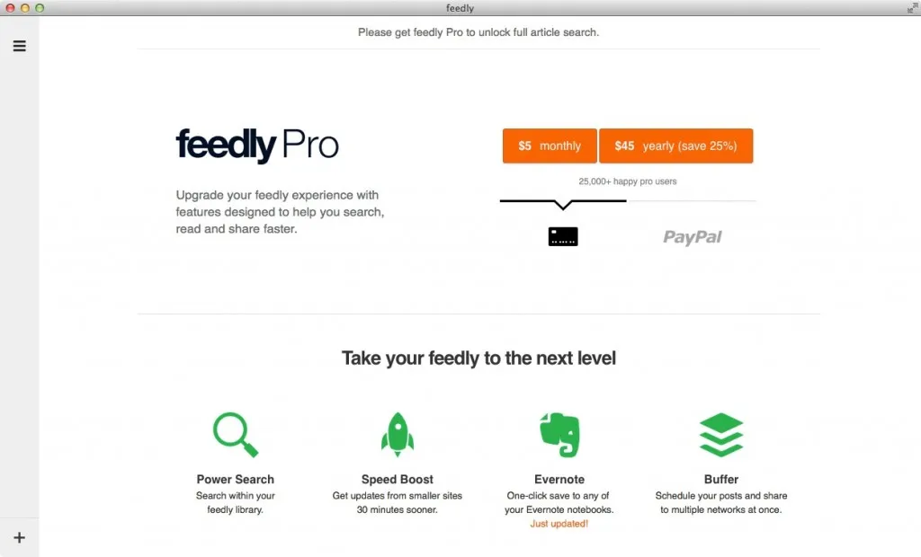 Feedly su Mac